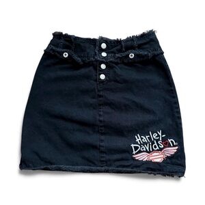 Y2K Harley-Davidson Black Frayed Skirt Kids Size 12